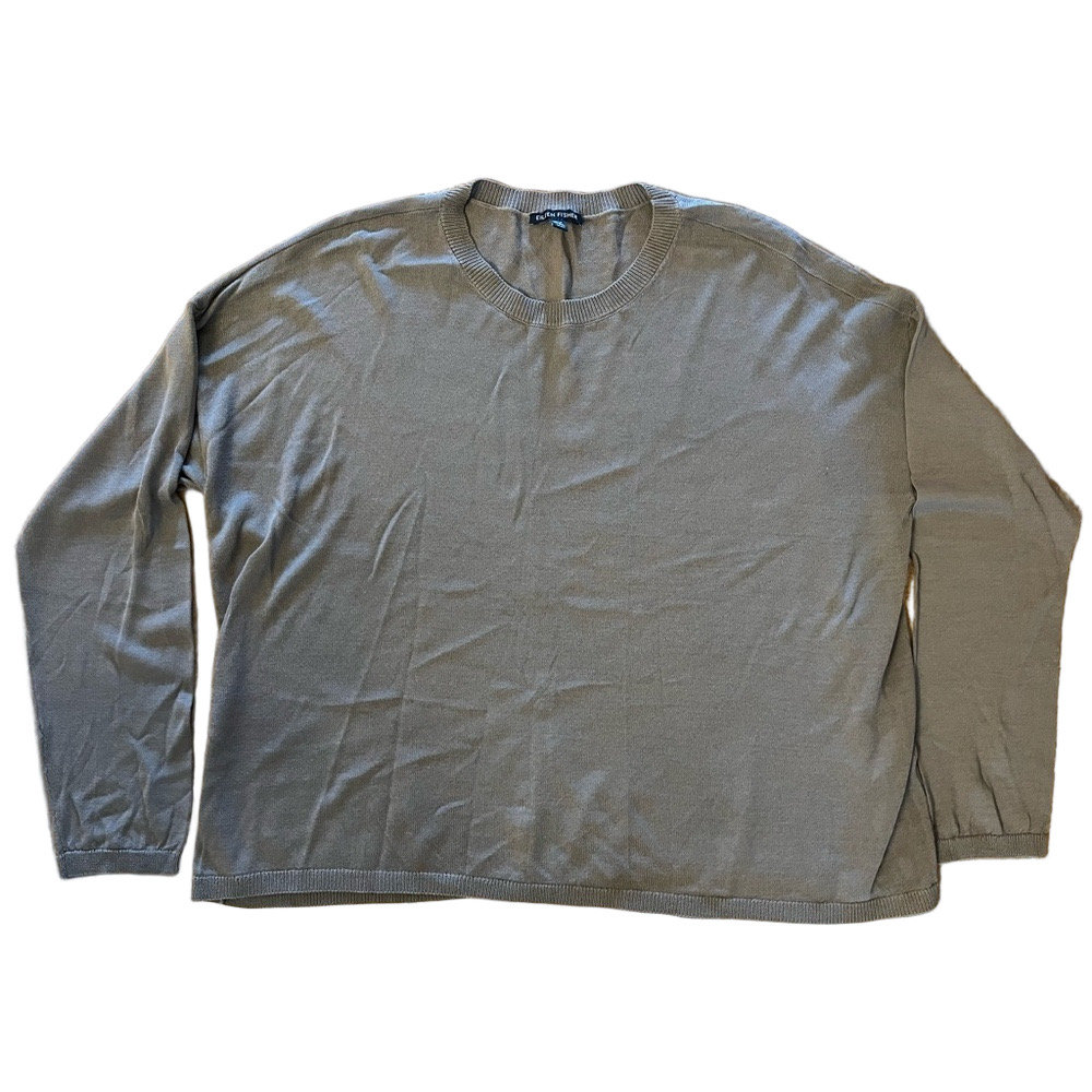 Eileen Fisher Tencel mixed lightweight grey crewneck sweater size Medium